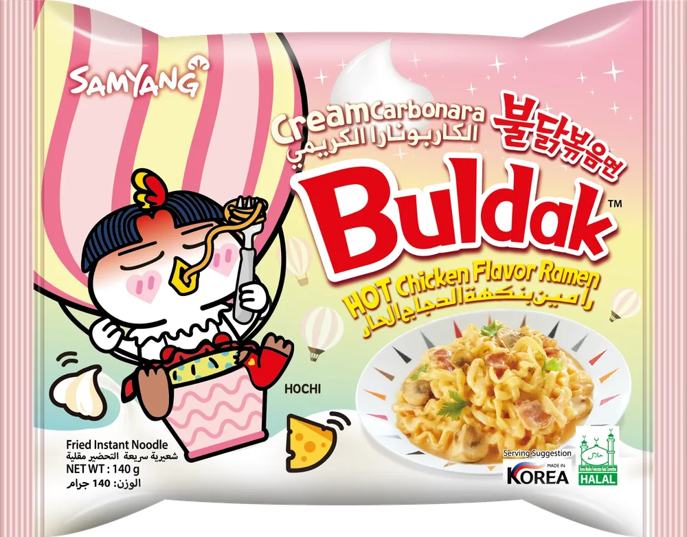 Samyang Buldak Hot Chicken Cream Carbonara Flavor Ramen, Halal, 140g