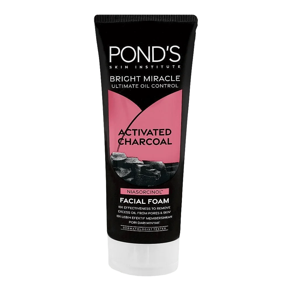Pond's Bright Miracle Activated Charcoal Niasorcinol Facial Foam, For Oily Skin, 100g