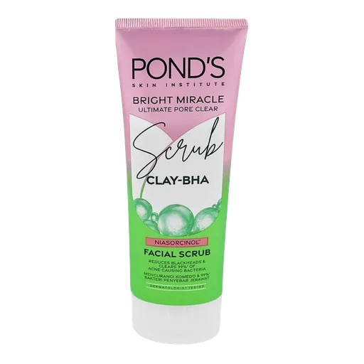 Pond's Bright Miracle Clay-BHA Niasorcinol Facial Scrub, For Acne-Prone Skin, 100g