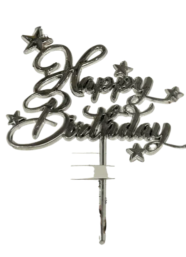 Silver Happy Birthday Cake Topper