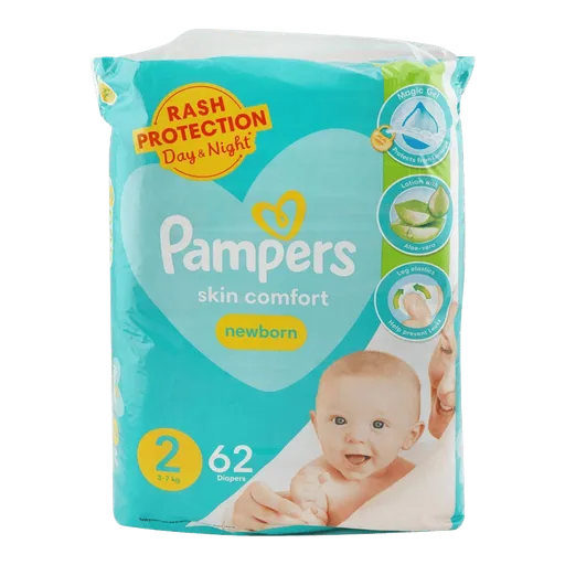 Pampers Skin Comfort Newborn Diapers, No.2, 3-7KG, 62-Pack