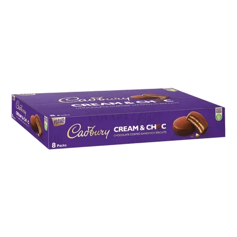 Cadbury Cream & Choc, Chocolate Coated Sandwich Biscuits, 8 Packs
