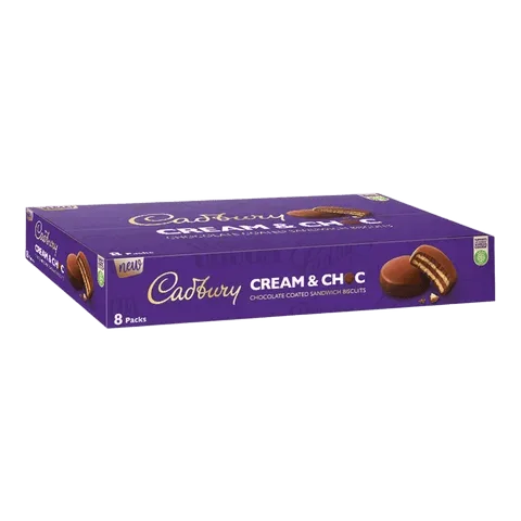 Cadbury Cream & Choc, Chocolate Coated Sandwich Biscuits, 8 Packs