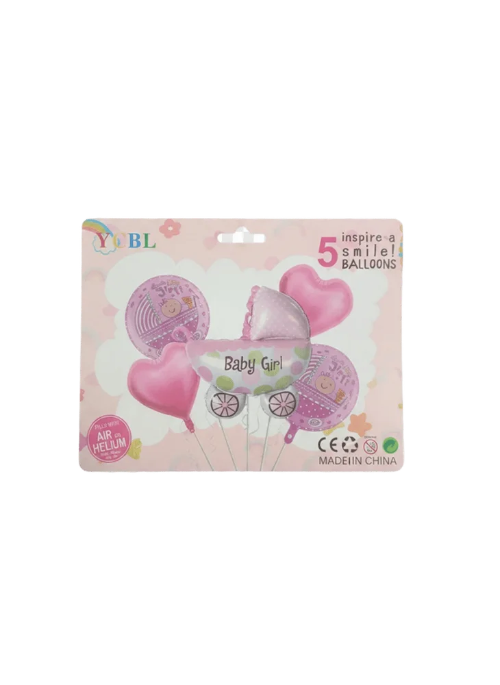 5 Baby Girl Air OR Helium Balloons