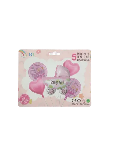 5 Baby Girl Air OR Helium Balloons