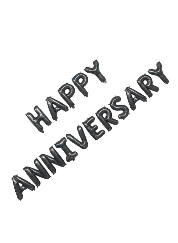 16 Black Happy Anniversary Balloon Pieces