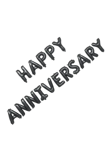 16 Black Happy Anniversary Balloon Pieces