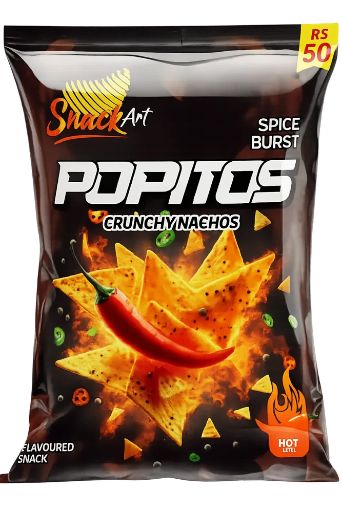 Popitos Crunchy Nachos (Black Spicy Burst) - Rs 50 Pack