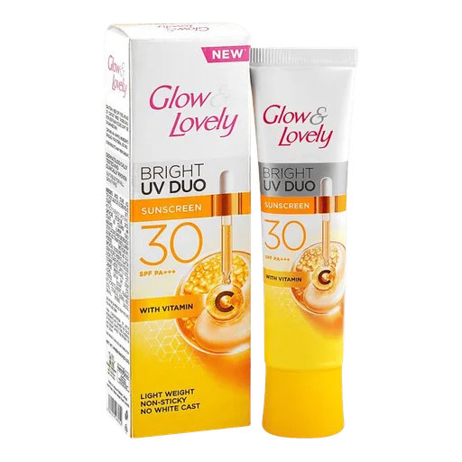 Glow & Lovely Bright UV Duo Sunscreen, SPF30 PA+++ With Vitamin C, 50g