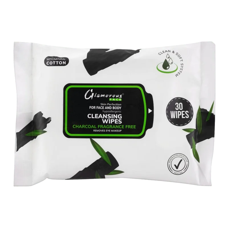 Glamorous Face Charcoal Face And Body Cleansing Wipes, 30-Pack
