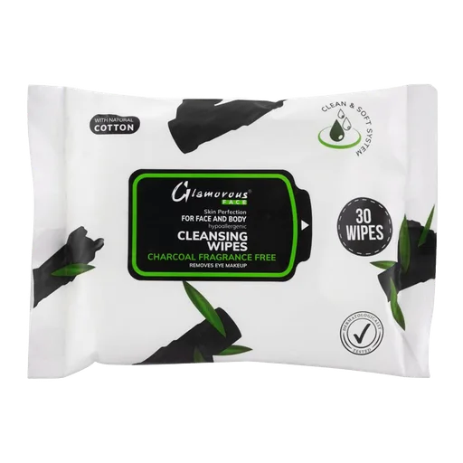 Glamorous Face Charcoal Face And Body Cleansing Wipes, 30-Pack
