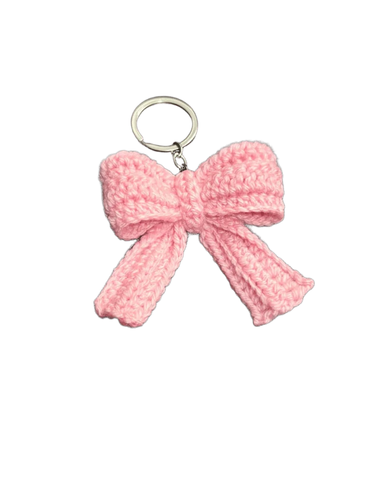 Handmade Crochet Pink Bow Keychain