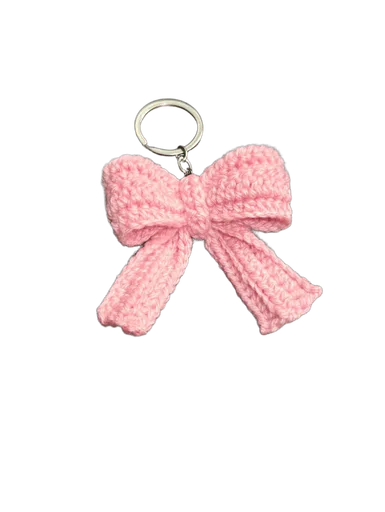 Handmade Crochet Pink Bow Keychain