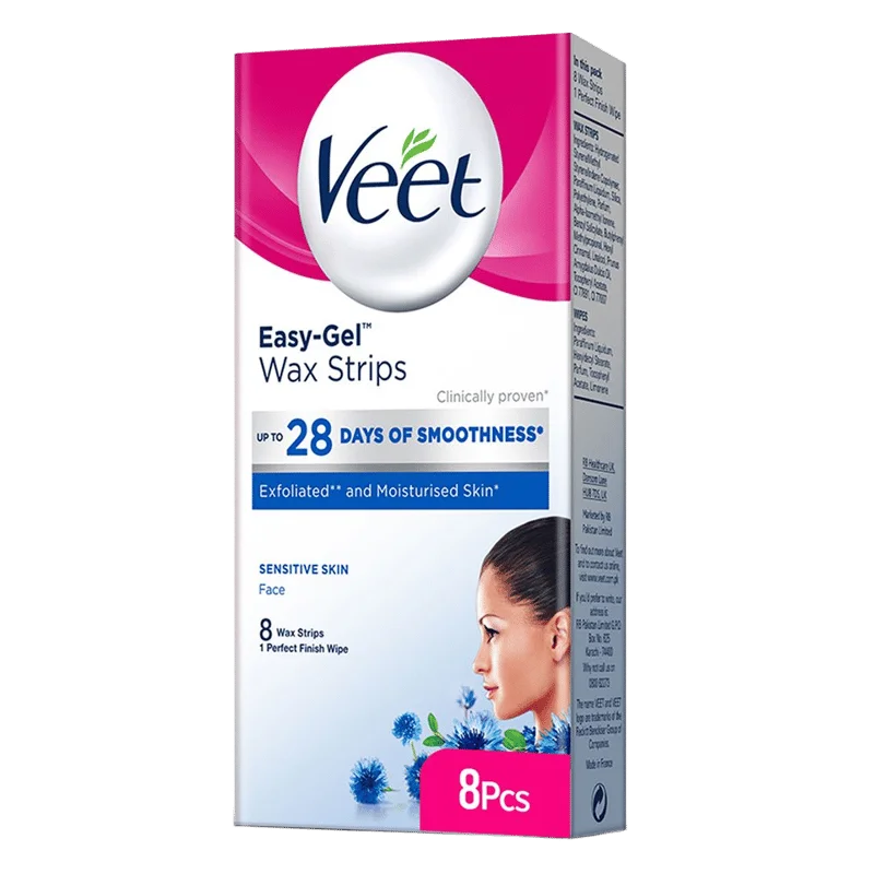 Veet Easy-Gel Face Wax Strips, For Sensitive Skin, 8-Pack