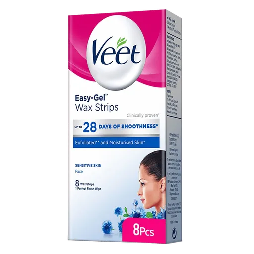 Veet Easy-Gel Face Wax Strips, For Sensitive Skin, 8-Pack
