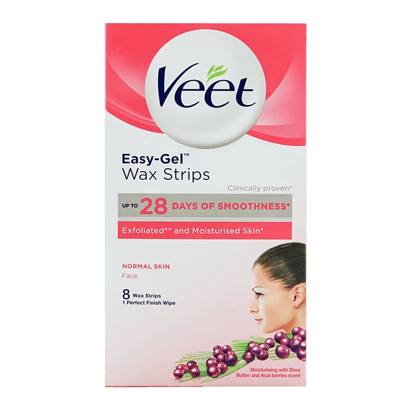 Veet Easy-Gel Face Wax Strips, For Normal Skin, 8-Pack