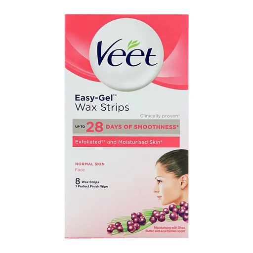 Veet Easy-Gel Face Wax Strips, For Normal Skin, 8-Pack