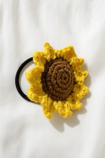 Crotcheted Sunflower Elastic Hair Tie Band Ponytail