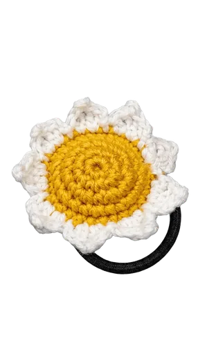 Crotcheted White Sunflower Elastic Hair Tie Band Ponytail