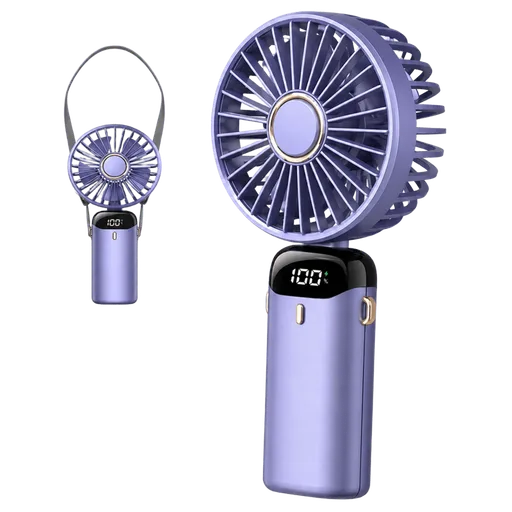 Portable Handheld Mini Fan – 3000mAh Foldable USB Rechargeable Fan with Phone Stand & Digital Display Screen