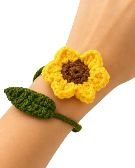 Handmade Crochet Sunflower Adjustable Bracelet
