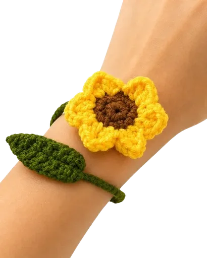 Handmade Crochet Sunflower Adjustable Bracelet