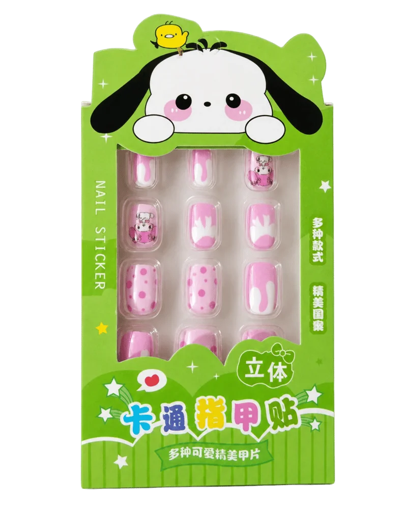 Kawaii Cute Nail Sticker for Kids | Green-Light Pink Small Size 12pcs