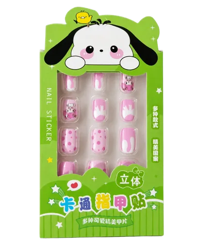 Kawaii Cute Nail Sticker for Kids | Green-Light Pink Small Size 12pcs