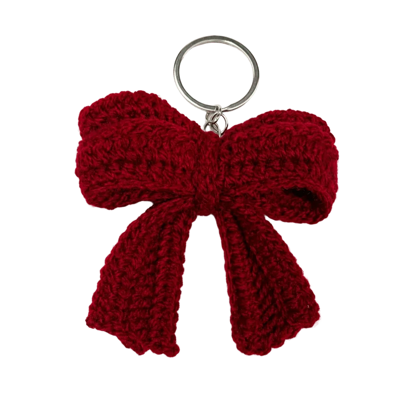 Handmade Crochet Maroon Bow Keychain