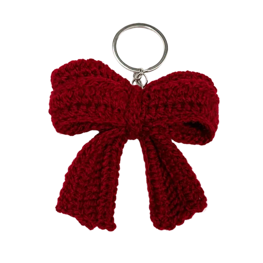 Handmade Crochet Maroon Bow Keychain