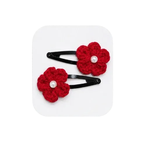 Crocheted Red Flower Clip