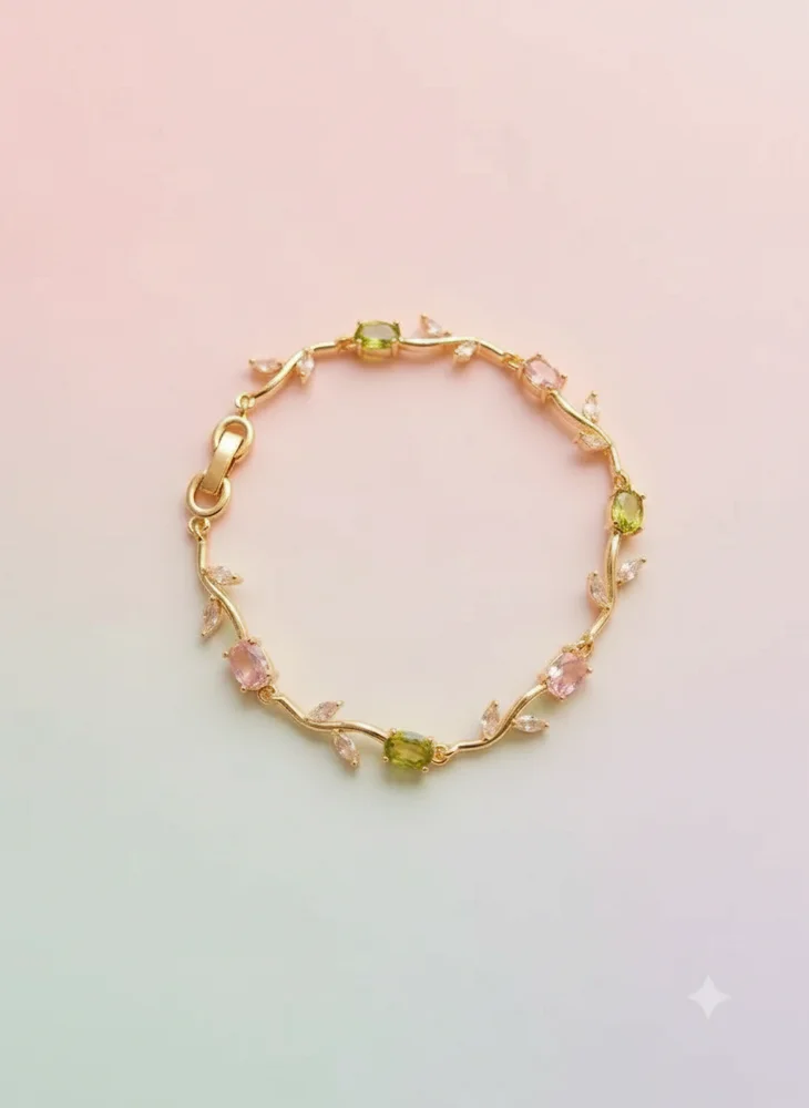 Tulip pink and green flower bracelet