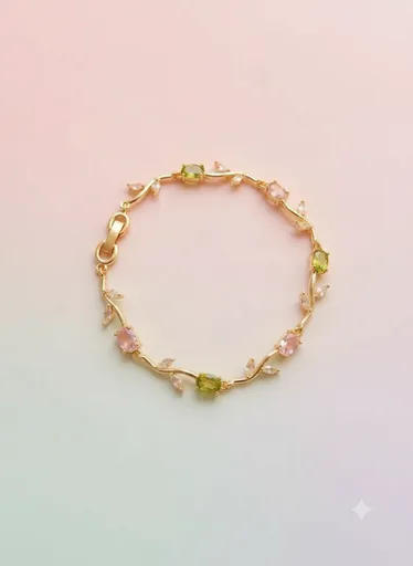 Tulip pink and green flower bracelet