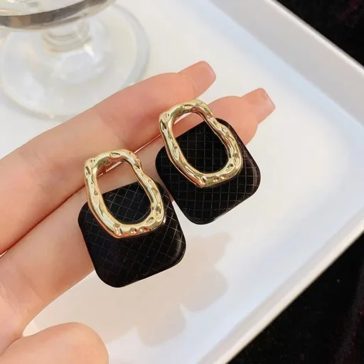 Classy Gold Foiled & Black Grid - Earring