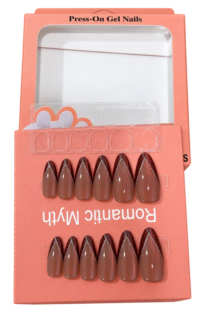 Cat Eye Press on Nails with Sticker Sheet - Brown Color