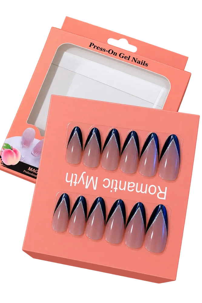 Cat Eye Press on Nails with Sticker Sheet - Black Color