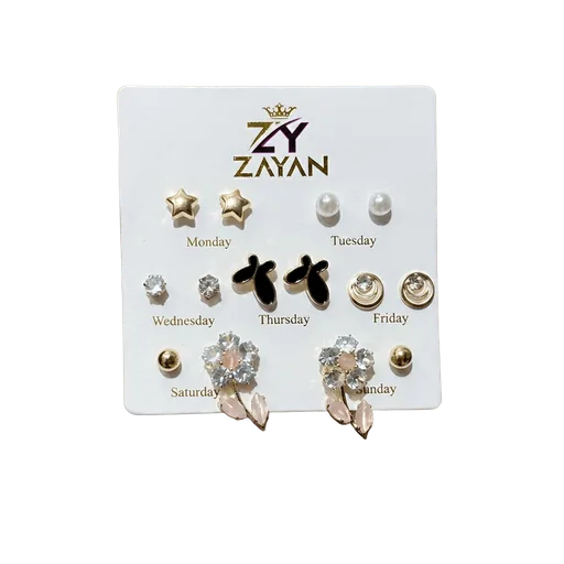 Week Days Earrings | Set of 7 - Pink Flowers