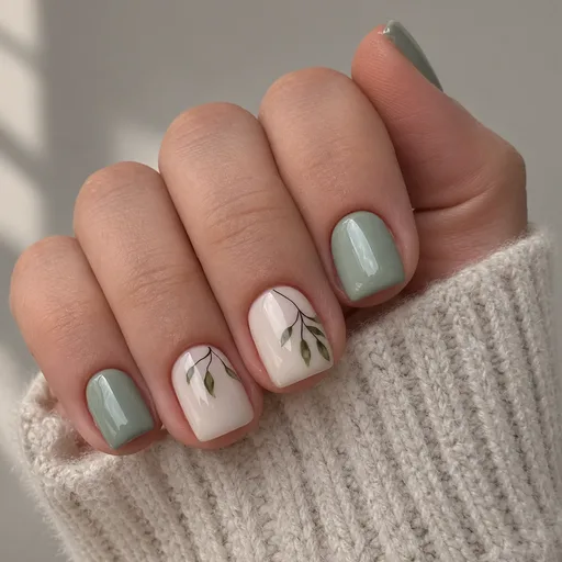 Green Leaves - Press on Nail with Sticker Sheet