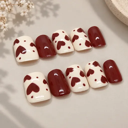 Maroon Heart - Press on Nail with Sticker Sheet