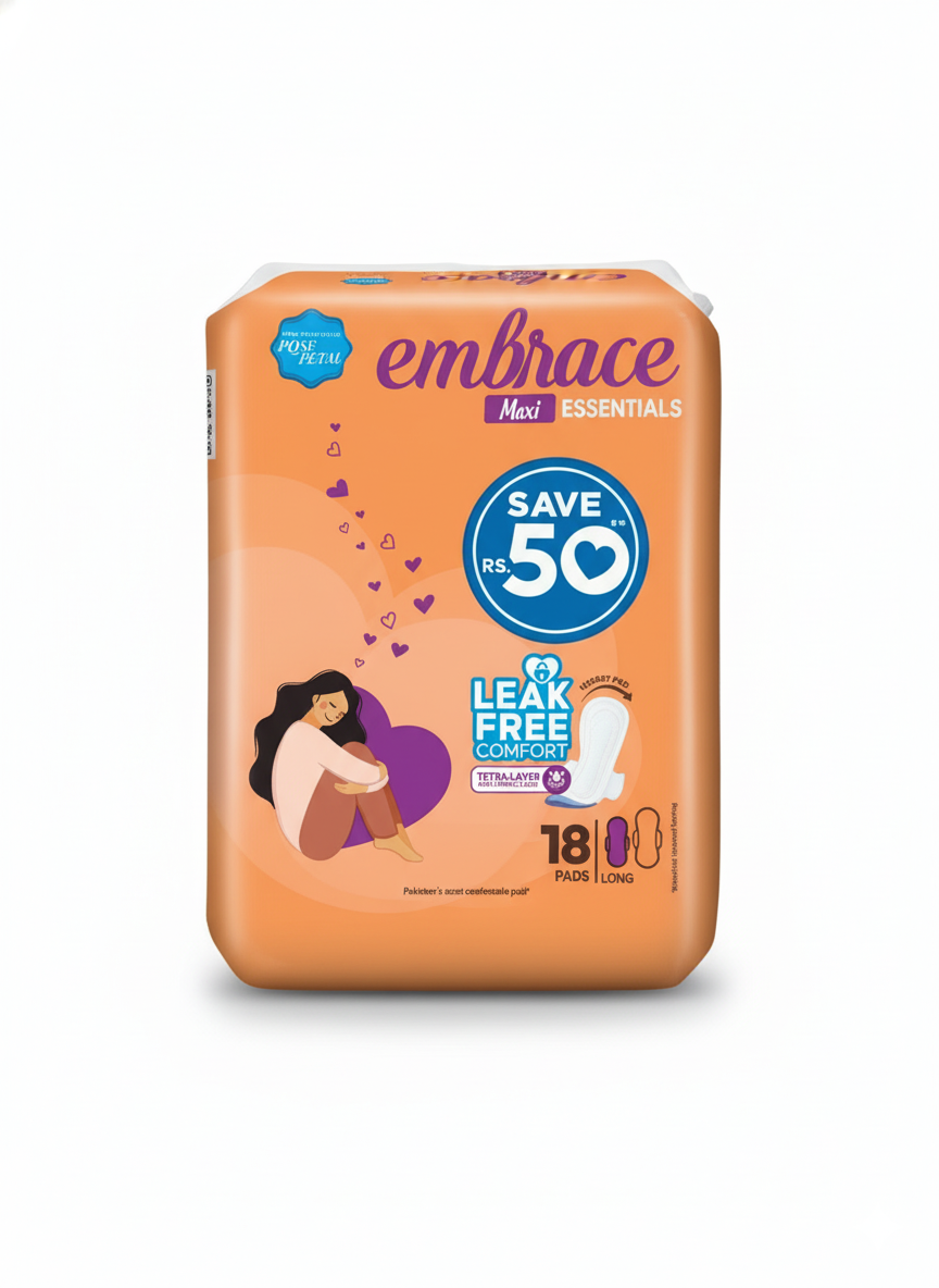Embrace Essentials Maxi Pads, Long, 18-Pack