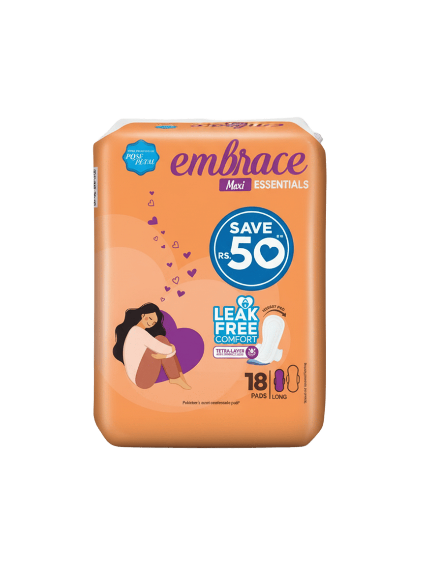 Embrace Essentials Maxi Pads, Long, 18-Pack