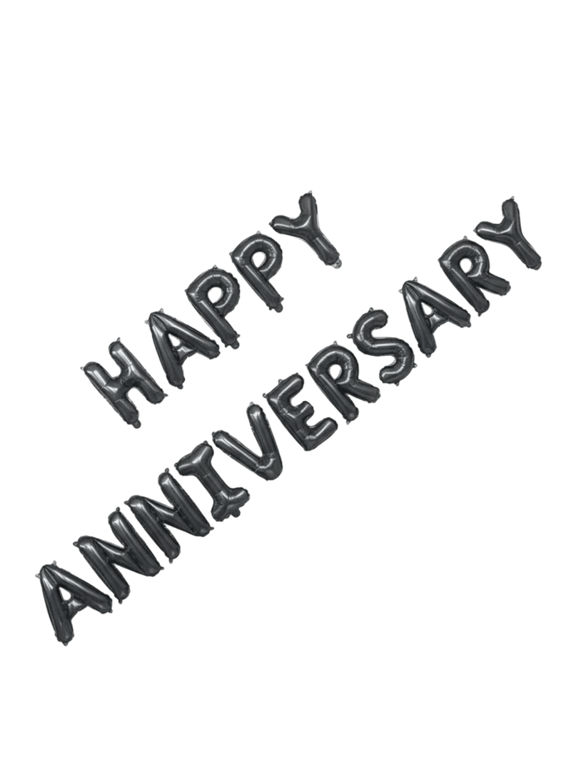 16 Black Happy Anniversary Balloon Pieces