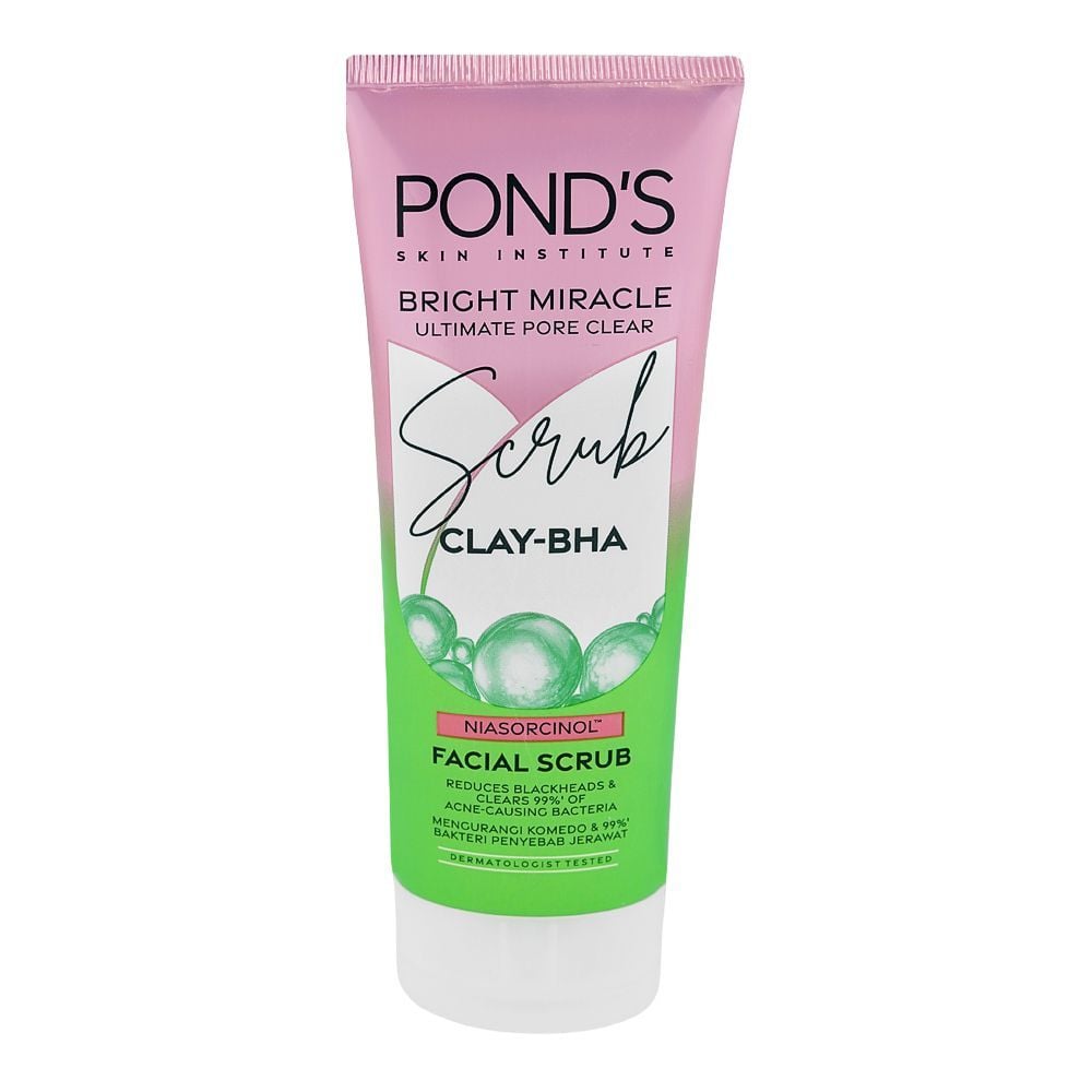 Pond's Bright Miracle Clay-BHA Niasorcinol Facial Scrub, For Acne-Prone Skin, 100g