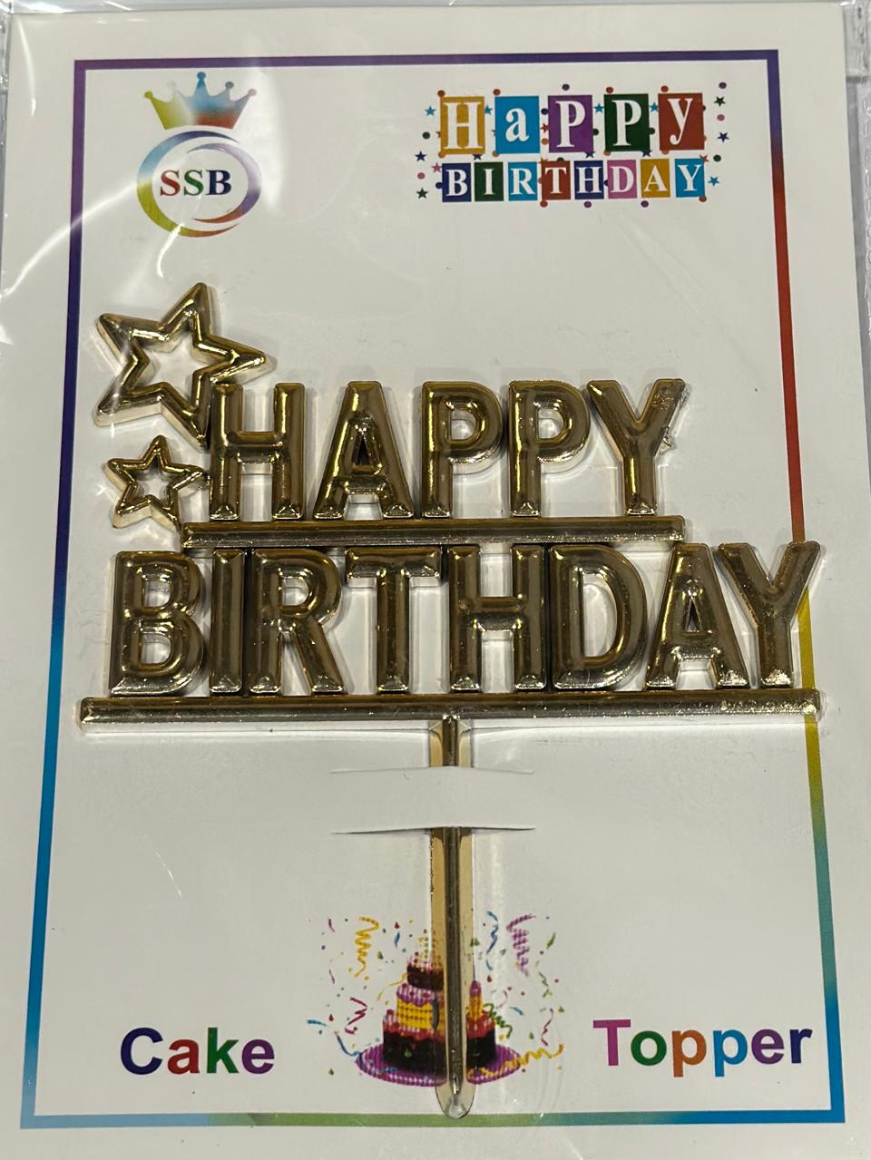 Gold Happy Birthday Cake Topper