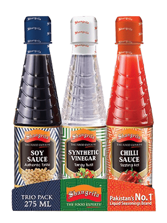 Shangrila Trio Pack, Soy Sauce + Synthetic Vinegar + Chili Sauce, 3x275ml