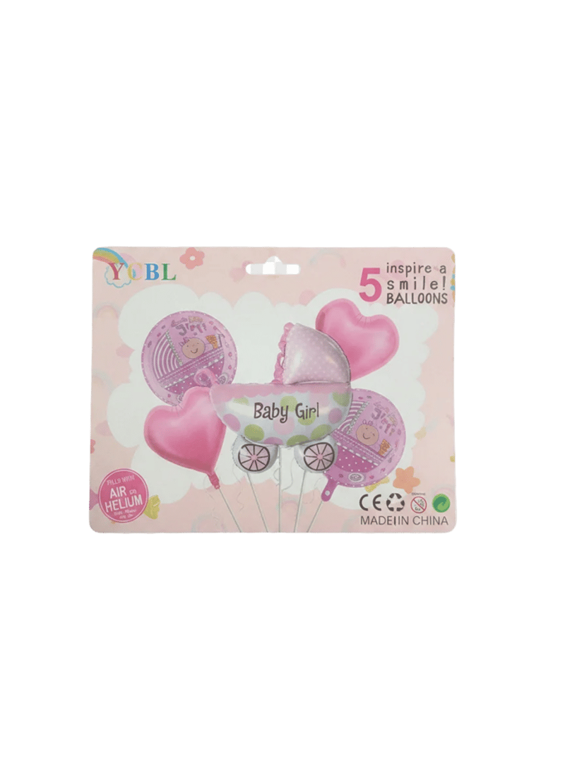 5 Baby Girl Air OR Helium Balloons