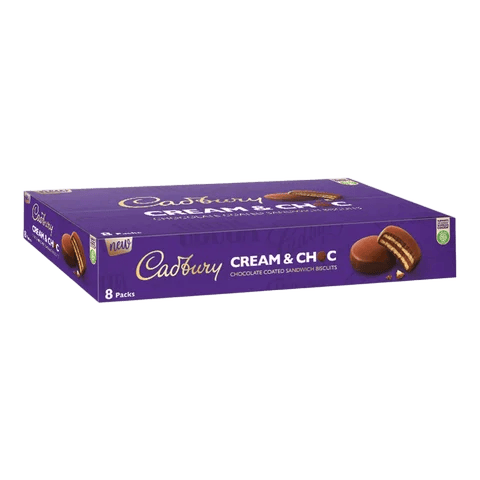 Cadbury Cream & Choc, Chocolate Coated Sandwich Biscuits, 8 Packs