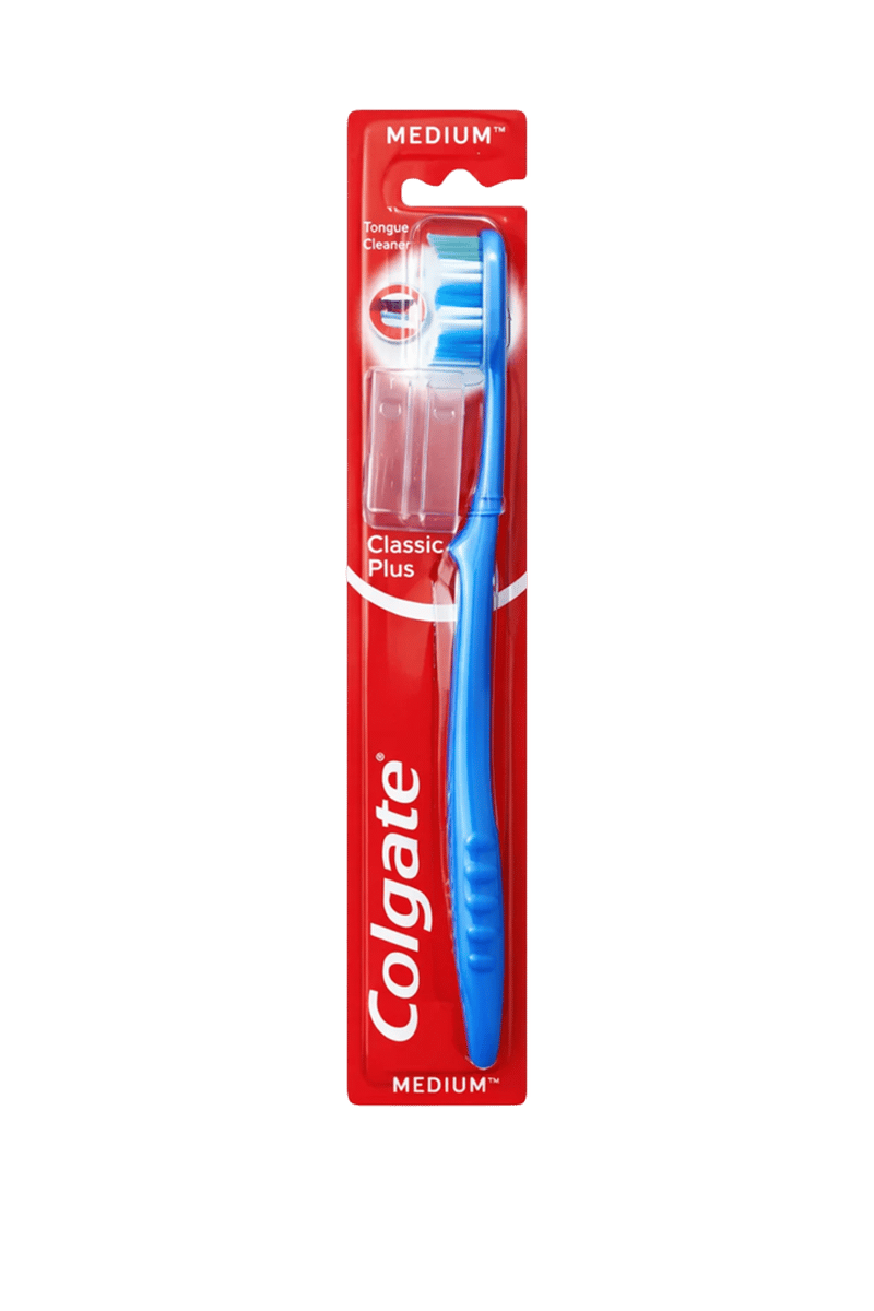 Colgate Toothbrush Medium, Classic Plus Tongue Cleaner