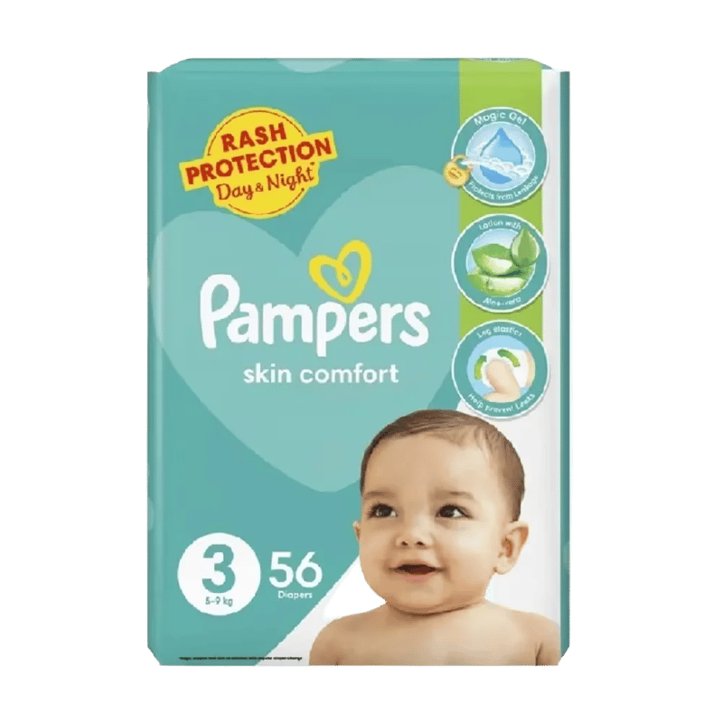 Pampers Skin Comfort Diapers, No.3, 5-9 Kg, 56-Pack